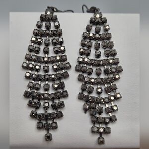 ✨2/$10✨ Grey Silver Tone Rhinestone Chandelier Statement Earrings Are Deco AB